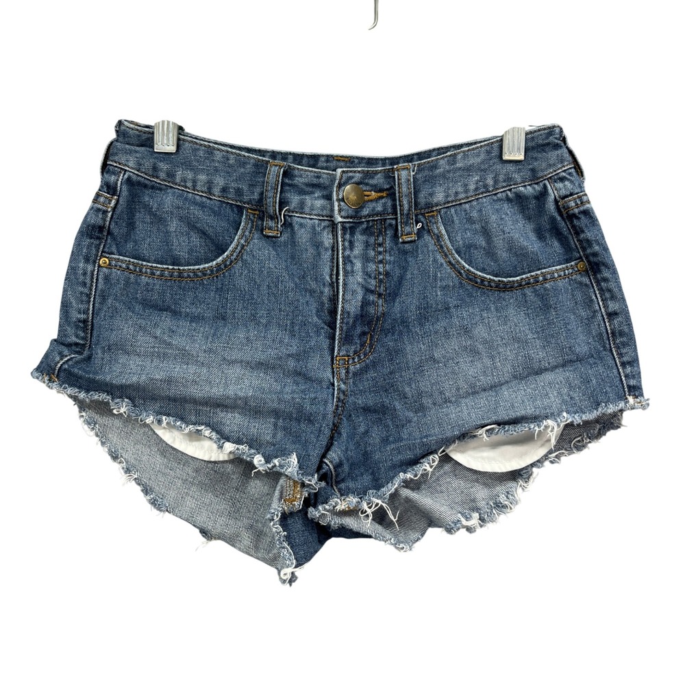Billabong Cutoff Shorts Womens 24 Blue Denim Pants Raw Hem Beach Boho Summer‎